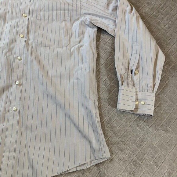 Tommy Hilfiger Mens Large Dress Shirt Regular Fit White Striped Long Sleeve - Picture 6 of 16